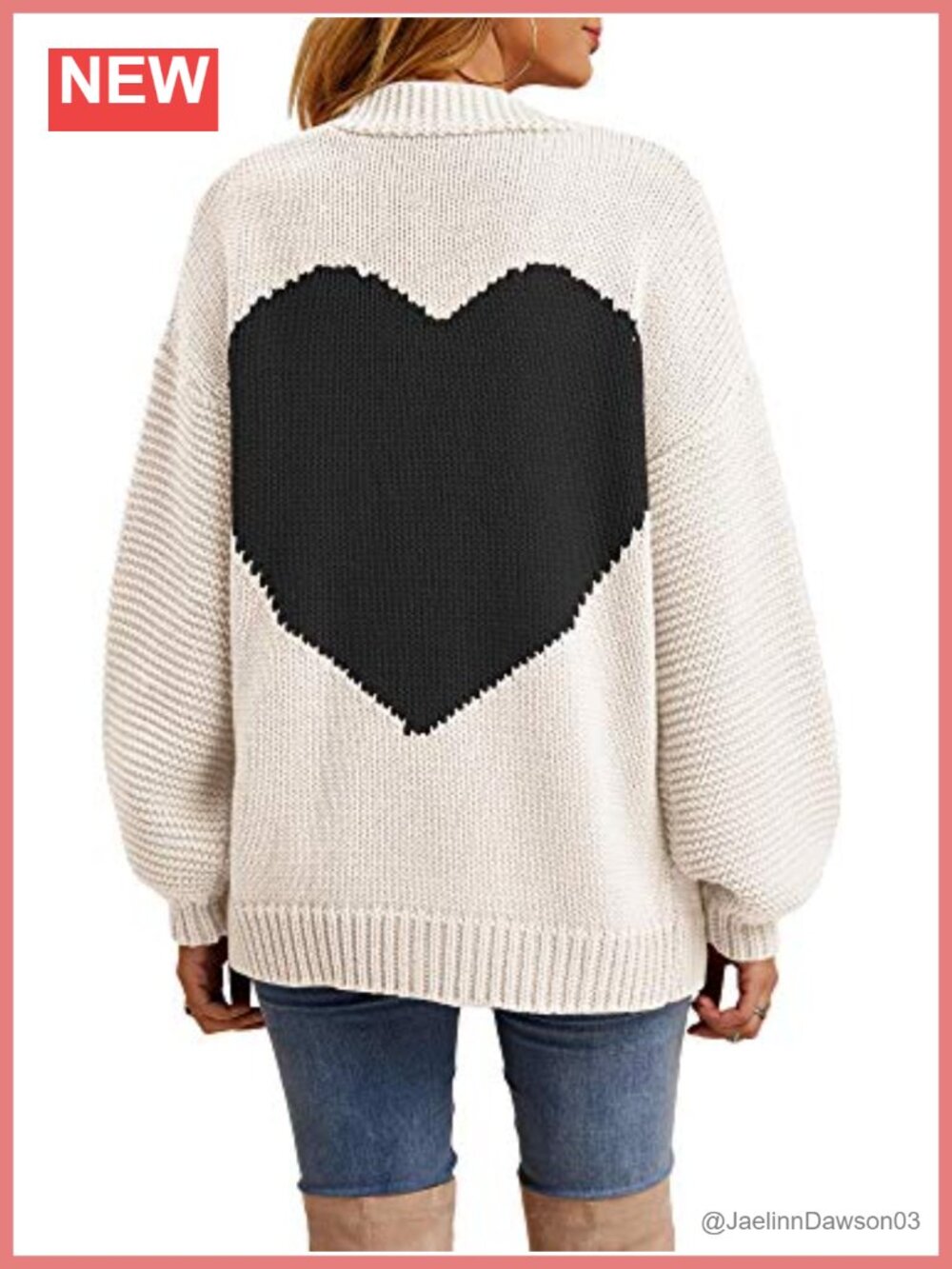 Women's Knitted Heart Patch Open Front Chunky Oversized Cardigan Sweater